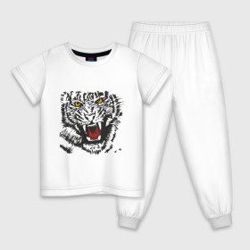 Детская пижама хлопок с принтом Тигр с клыками , 100% хлопок |  брюки и футболка прямого кроя, без карманов, на брюках мягкая резинка на поясе и по низу штанин
 | животные | животный мир | зубастый тигр | тирг