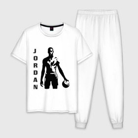 Мужская пижама хлопок с принтом Michael Jordan , 100% хлопок | брюки и футболка прямого кроя, без карманов, на брюках мягкая резинка на поясе и по низу штанин
 | Тематика изображения на принте: michel jordan | nba | джордан | майкл | нба