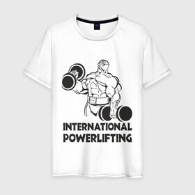 Мужская футболка хлопок с принтом International Powerlifting , 100% хлопок | прямой крой, круглый вырез горловины, длина до линии бедер, слегка спущенное плечо. | 