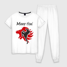 Женская пижама хлопок с принтом Muay thai , 100% хлопок | брюки и футболка прямого кроя, без карманов, на брюках мягкая резинка на поясе и по низу штанин | муай тай