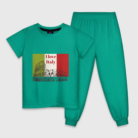 Детская пижама хлопок с принтом Я love Италия , 100% хлопок |  брюки и футболка прямого кроя, без карманов, на брюках мягкая резинка на поясе и по низу штанин
 | i love italy | италия | колизей | рим | флаг италии | я люблю италию