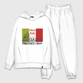 Мужской костюм хлопок OVERSIZE с принтом Я love Италия ,  |  | Тематика изображения на принте: i love italy | италия | колизей | рим | флаг италии | я люблю италию