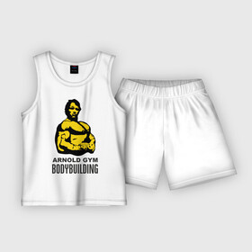 Детская пижама с шортами хлопок с принтом Arnold bodybuilding ,  |  | arnold | arnold gym bodybuilding | arnold schwarzenegger | арнольд шварценеггер | силовой экстрим