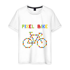 Мужская футболка хлопок с принтом Pixel Bike in color , 100% хлопок | прямой крой, круглый вырез горловины, длина до линии бедер, слегка спущенное плечо. | Тематика изображения на принте: 