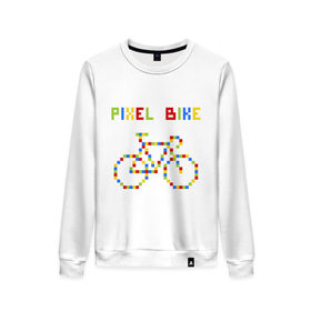 Женский свитшот хлопок с принтом Pixel Bike in color , 100% хлопок | прямой крой, круглый вырез, на манжетах и по низу широкая трикотажная резинка  | 