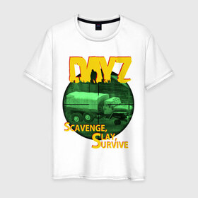 Мужская футболка хлопок с принтом DayZ прицел , 100% хлопок | прямой крой, круглый вырез горловины, длина до линии бедер, слегка спущенное плечо. | dayz | scavenge slay survive | игры | компьютерные игры