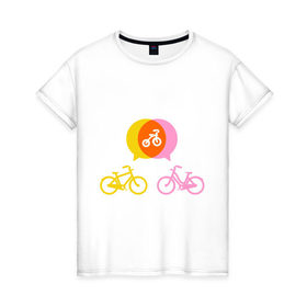 Женская футболка хлопок с принтом Велосипедная семья , 100% хлопок | прямой крой, круглый вырез горловины, длина до линии бедер, слегка спущенное плечо | 