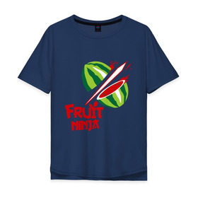 Мужская футболка хлопок Oversize с принтом Fruit Ninja , 100% хлопок | свободный крой, круглый ворот, “спинка” длиннее передней части | Тематика изображения на принте: fruit ninja | арбуз | игры | ниндзя | разное | фрукт
