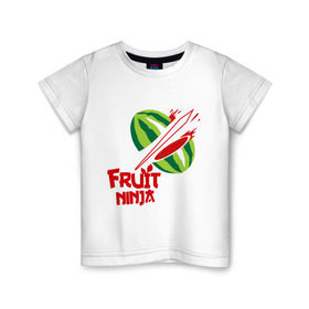 Детская футболка хлопок с принтом Fruit Ninja , 100% хлопок | круглый вырез горловины, полуприлегающий силуэт, длина до линии бедер | Тематика изображения на принте: fruit ninja | арбуз | игры | ниндзя | разное | фрукт