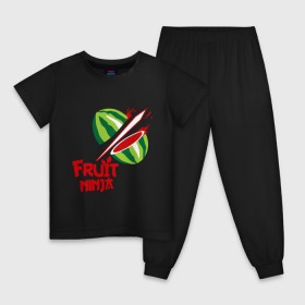 Детская пижама хлопок с принтом Fruit Ninja , 100% хлопок |  брюки и футболка прямого кроя, без карманов, на брюках мягкая резинка на поясе и по низу штанин
 | Тематика изображения на принте: fruit ninja | арбуз | игры | ниндзя | разное | фрукт