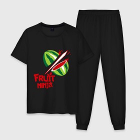 Мужская пижама хлопок с принтом Fruit Ninja , 100% хлопок | брюки и футболка прямого кроя, без карманов, на брюках мягкая резинка на поясе и по низу штанин
 | fruit ninja | арбуз | игры | ниндзя | разное | фрукт