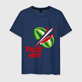 Мужская футболка хлопок с принтом Fruit Ninja , 100% хлопок | прямой крой, круглый вырез горловины, длина до линии бедер, слегка спущенное плечо. | fruit ninja | арбуз | игры | ниндзя | разное | фрукт