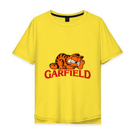 Мужская футболка хлопок Oversize с принтом Гарфилд (Garfield) , 100% хлопок | свободный крой, круглый ворот, “спинка” длиннее передней части | garfild | кот | котяра | мультик | мультфильм