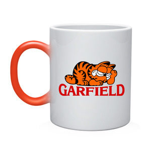 Кружка хамелеон с принтом Гарфилд (Garfield) , керамика | меняет цвет при нагревании, емкость 330 мл | garfild | кот | котяра | мультик | мультфильм
