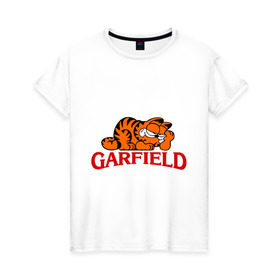 Женская футболка хлопок с принтом Гарфилд (Garfield) , 100% хлопок | прямой крой, круглый вырез горловины, длина до линии бедер, слегка спущенное плечо | garfild | кот | котяра | мультик | мультфильм