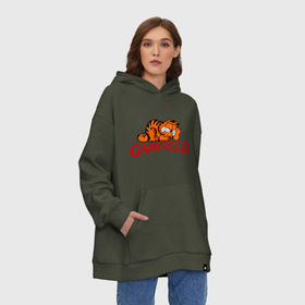 Худи SuperOversize хлопок с принтом Гарфилд (Garfield) , 70% хлопок, 30% полиэстер, мягкий начес внутри | карман-кенгуру, эластичная резинка на манжетах и по нижней кромке, двухслойный капюшон
 | garfild | кот | котяра | мультик | мультфильм