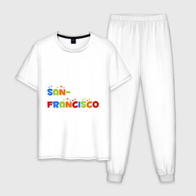 Мужская пижама хлопок с принтом Сан Франциско , 100% хлопок | брюки и футболка прямого кроя, без карманов, на брюках мягкая резинка на поясе и по низу штанин
 | san francisco | город | города | сан франциско