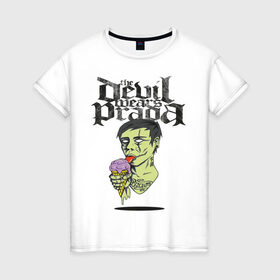 Женская футболка хлопок с принтом the devil wears prada , 100% хлопок | прямой крой, круглый вырез горловины, длина до линии бедер, слегка спущенное плечо | зомби