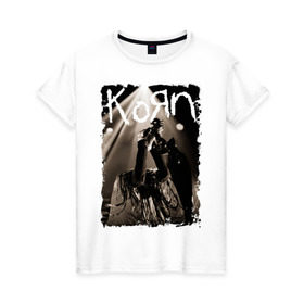 Женская футболка хлопок с принтом Korn , 100% хлопок | прямой крой, круглый вырез горловины, длина до линии бедер, слегка спущенное плечо | heavy metal | metal | punk | rock | trash metal | альтернатива | корн | метал | панк | рок | рок группа | рок группы | трэш метал | хеви метал