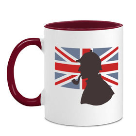 Кружка двухцветная с принтом Англия британский флаг , керамика | объем — 330 мл, диаметр — 80 мм. Цветная ручка и кайма сверху, в некоторых цветах — вся внутренняя часть | Тематика изображения на принте: лондон