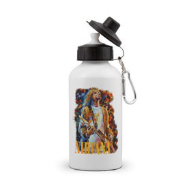 Бутылка спортивная с принтом Nirvana Kurt Cobain , металл | емкость — 500 мл, в комплекте две пластиковые крышки и карабин для крепления | Тематика изображения на принте: kurt cobain | nirvana | курт кобейн | нирвана
