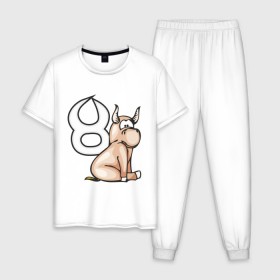 Мужская пижама хлопок с принтом Знак зодиака Телец , 100% хлопок | брюки и футболка прямого кроя, без карманов, на брюках мягкая резинка на поясе и по низу штанин
 | 
