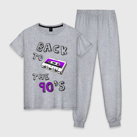 Женская пижама хлопок с принтом Back to the 90-s , 100% хлопок | брюки и футболка прямого кроя, без карманов, на брюках мягкая резинка на поясе и по низу штанин | 90 | 90 е | аудиокассета | кассета | ностальгия