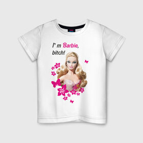 Детская футболка хлопок с принтом I `m Barbie, bitch , 100% хлопок | круглый вырез горловины, полуприлегающий силуэт, длина до линии бедер | Тематика изображения на принте: 90 | 90 е | barbie | барби | кукла | ностальгия