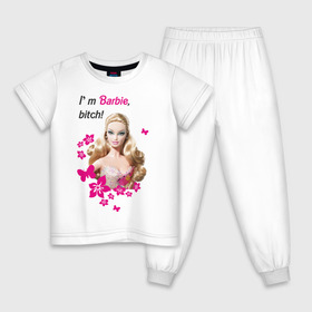 Детская пижама хлопок с принтом I\m Barbie, bitch , 100% хлопок |  брюки и футболка прямого кроя, без карманов, на брюках мягкая резинка на поясе и по низу штанин
 | Тематика изображения на принте: 90 | 90 е | barbie | барби | кукла | ностальгия