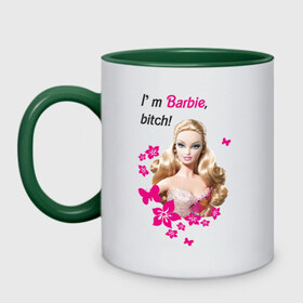 Кружка двухцветная с принтом I `m Barbie, bitch , керамика | объем — 330 мл, диаметр — 80 мм. Цветная ручка и кайма сверху, в некоторых цветах — вся внутренняя часть | 90 | 90 е | barbie | барби | кукла | ностальгия