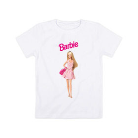 Детская футболка хлопок с принтом Барби на прогулке , 100% хлопок | круглый вырез горловины, полуприлегающий силуэт, длина до линии бедер | Тематика изображения на принте: 90 | 90 е | barbie | барби | ностальгия