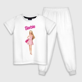 Детская пижама хлопок с принтом Барби на прогулке , 100% хлопок |  брюки и футболка прямого кроя, без карманов, на брюках мягкая резинка на поясе и по низу штанин
 | Тематика изображения на принте: 90 | 90 е | barbie | барби | ностальгия