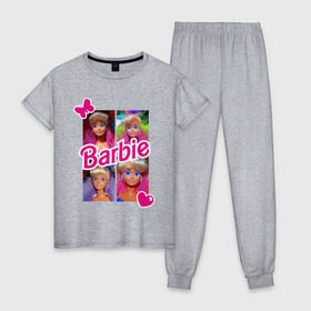 Женская пижама хлопок с принтом Куклы Барби , 100% хлопок | брюки и футболка прямого кроя, без карманов, на брюках мягкая резинка на поясе и по низу штанин | 90 | 90 е | barbie | барби | ностальгия