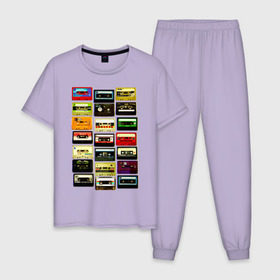 Мужская пижама хлопок с принтом Сборка кассет , 100% хлопок | брюки и футболка прямого кроя, без карманов, на брюках мягкая резинка на поясе и по низу штанин
 | old school