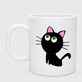 Кружка с принтом Маленький котенок , керамика | объем — 330 мл, диаметр — 80 мм. Принт наносится на бока кружки, можно сделать два разных изображения | киса | котенок | котик | кошка | черная кошка | черный кот