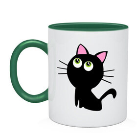 Кружка двухцветная с принтом Маленький котенок , керамика | объем — 330 мл, диаметр — 80 мм. Цветная ручка и кайма сверху, в некоторых цветах — вся внутренняя часть | киса | котенок | котик | кошка | черная кошка | черный кот