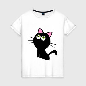 Женская футболка хлопок с принтом Маленький котенок , 100% хлопок | прямой крой, круглый вырез горловины, длина до линии бедер, слегка спущенное плечо | киса | котенок | котик | кошка | черная кошка | черный кот
