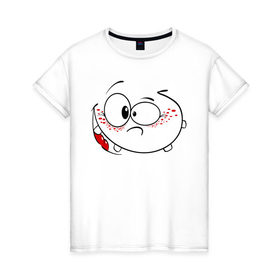 Женская футболка хлопок с принтом Самый веселый самйл , 100% хлопок | прямой крой, круглый вырез горловины, длина до линии бедер, слегка спущенное плечо | smile | позитив | радость | смайл | смайлик