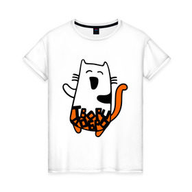 Женская футболка хлопок с принтом Твори добро , 100% хлопок | прямой крой, круглый вырез горловины, длина до линии бедер, слегка спущенное плечо | cat | kitty | котенок | котик | котяра | кошак