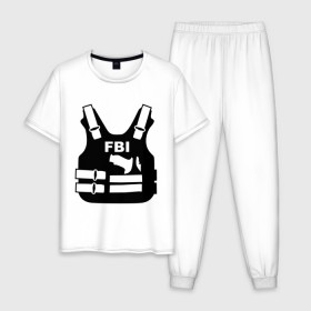 Мужская пижама хлопок с принтом FBI (униформа) , 100% хлопок | брюки и футболка прямого кроя, без карманов, на брюках мягкая резинка на поясе и по низу штанин
 | Тематика изображения на принте: fbi | fbi и police | fbi униформа | бронежилет | жилет | силовые структуры | униформа