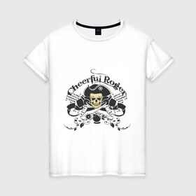 Женская футболка хлопок с принтом Cheerful Roger , 100% хлопок | прямой крой, круглый вырез горловины, длина до линии бедер, слегка спущенное плечо | cheerful roger | веселый роджер | пиратская метка | пиратский череп | череп