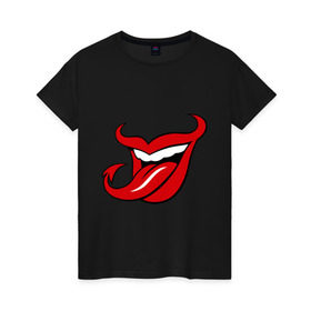 Женская футболка хлопок с принтом Чертовка , 100% хлопок | прямой крой, круглый вырез горловины, длина до линии бедер, слегка спущенное плечо | дьявол | дьявольский язык | сатана | черт
