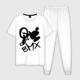 Мужская пижама хлопок с принтом BMX , 100% хлопок | брюки и футболка прямого кроя, без карманов, на брюках мягкая резинка на поясе и по низу штанин
 | bmx | extreme | бмх | экстрим
