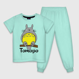 Детская пижама хлопок с принтом тоторо на бревне , 100% хлопок |  брюки и футболка прямого кроя, без карманов, на брюках мягкая резинка на поясе и по низу штанин
 | anime | totoro | аниме | анимэ. мой сосед тоторо | тоторо