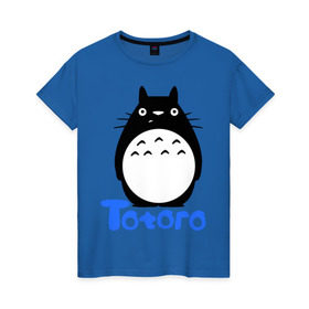 Женская футболка хлопок с принтом Totoro черный , 100% хлопок | прямой крой, круглый вырез горловины, длина до линии бедер, слегка спущенное плечо | anime | totoro | аниме | анимэ. мой сосед тоторо | тоторо