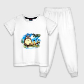 Детская пижама хлопок с принтом Тоторо и его друзья , 100% хлопок |  брюки и футболка прямого кроя, без карманов, на брюках мягкая резинка на поясе и по низу штанин
 | anime | totoro | аниме | анимэ. мой сосед тоторо | тоторо