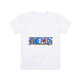 Детская футболка хлопок с принтом логотип one piec , 100% хлопок | круглый вырез горловины, полуприлегающий силуэт, длина до линии бедер | anime | one piece | аниме | анимэ | большой куш | розовый череп | череп