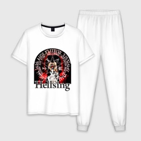 Мужская пижама хлопок с принтом Hellsing символ Алукарда , 100% хлопок | брюки и футболка прямого кроя, без карманов, на брюках мягкая резинка на поясе и по низу штанин
 | Тематика изображения на принте: anime | hellsing | аниме | анимэ | манга | хеллсинг