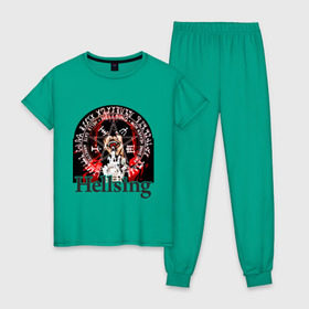 Женская пижама хлопок с принтом Hellsing символ Алукарда , 100% хлопок | брюки и футболка прямого кроя, без карманов, на брюках мягкая резинка на поясе и по низу штанин | Тематика изображения на принте: anime | hellsing | аниме | анимэ | манга | хеллсинг