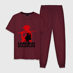 Мужская пижама хлопок с принтом Самурай Champloo , 100% хлопок | брюки и футболка прямого кроя, без карманов, на брюках мягкая резинка на поясе и по низу штанин
 | anime | samurai champloo | аниме | анимэ | самурай чамплу